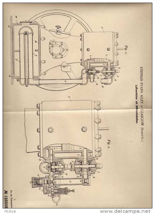 Original Patentschrift - S.E. Alley In Glasgow , Schottland , Kompressor , Luftverdichter , 1900 !!! - Tools