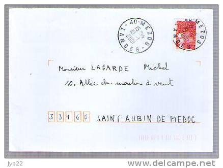 France - Lettre Obl Mezos CAD 10-01-2001 / Tp  Marianne Du 14 Juillet 3418 Roulette - Coil Stamps