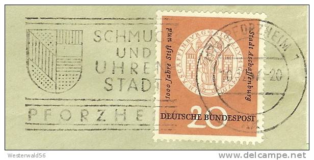 (709) (17a) PFORZHEIM 1, 10.12.57, Werbe-O "SCHMUCK Und UHREN Stadt" Bund MiNr. 255 EF - Uhrmacherei