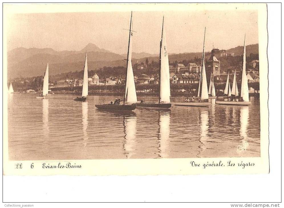 CP, 74, Evian-les-Bains, Les Régates, Vue Générale, Vierge - Vela