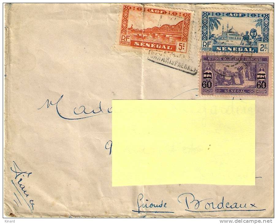 LETTRE DU SENEGAL .1937..daguin...pour Bordeaux..timbres N° 87 ,117 , 133..voir Scan... - Lettres & Documents