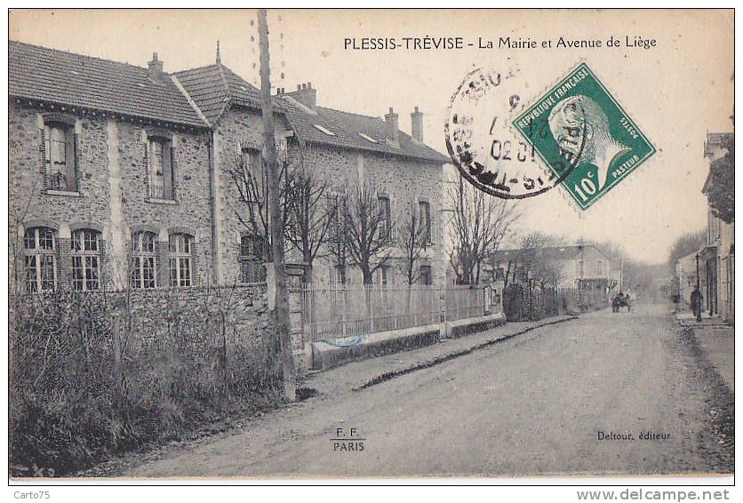 Plessis Trévise 94 -  Mairie Et Avenue De Liège - Oblitération 1923 - Editeur Deltour - Le Plessis Trevise