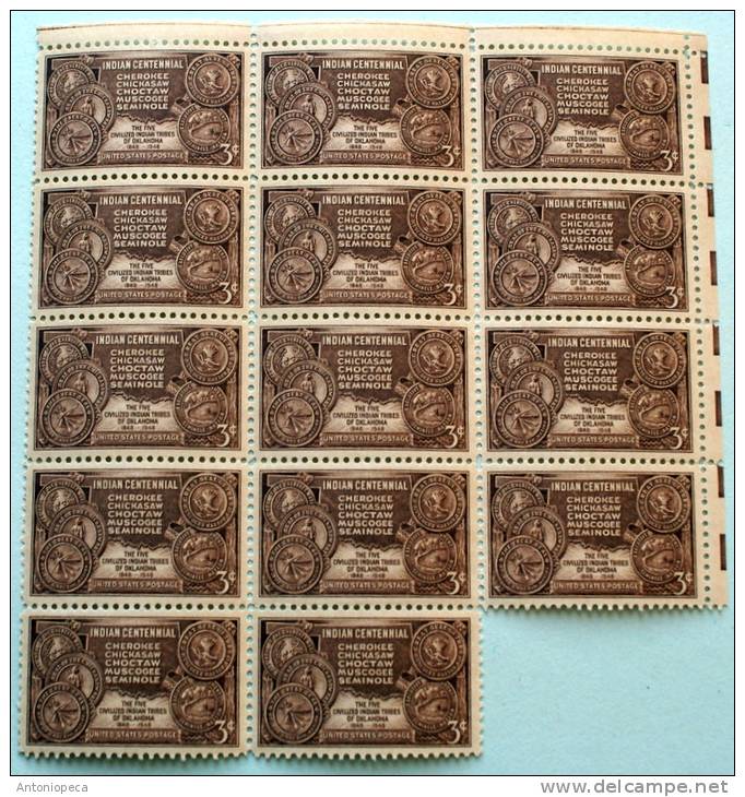 USA 1948 INDIAN CENTENNIAL STRIPE    MNH** - Strips & Multiples