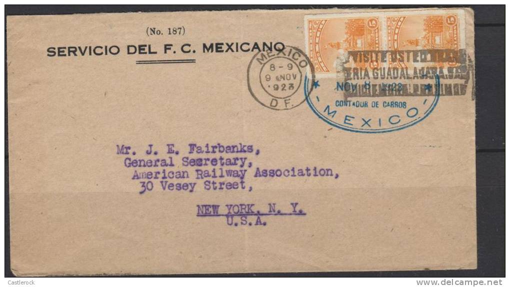 RT) MEXICO 1923, INTERESTING CIRCULATED COVER NOV 8 1923, RAILROAD COVER, RAILROAD CANCELLATION, AND ON THE BACK SIDE - Mexico