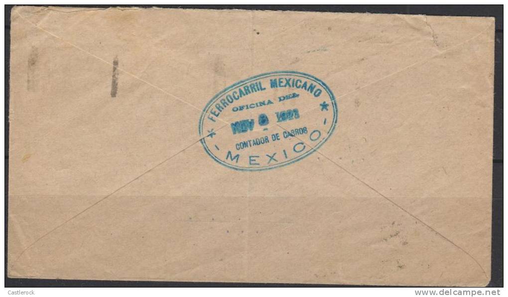 RT) MEXICO 1923, INTERESTING CIRCULATED COVER NOV 8 1923, RAILROAD COVER, RAILROAD CANCELLATION, AND ON THE BACK SIDE - Mexico