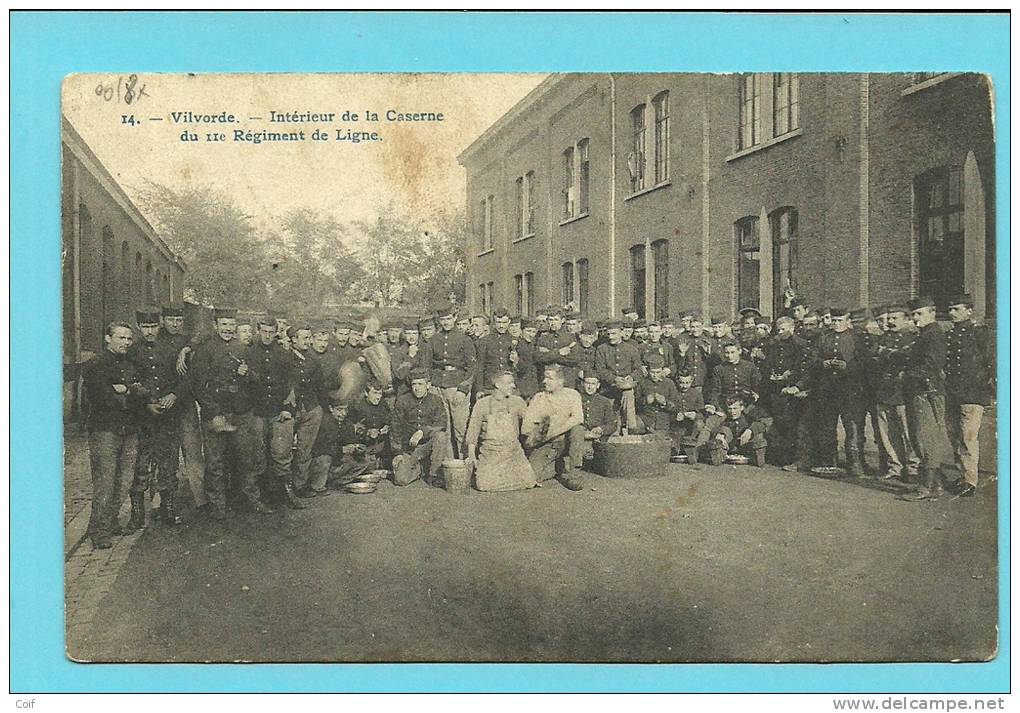 Kaart "Caserne Du 11° Regiment De Ligne" Met Stempel VILVOORDE Op 12/08/1914 Met Als Aankomst Stempel BRUXELLES 12/8/14 - Zone Non Occupée