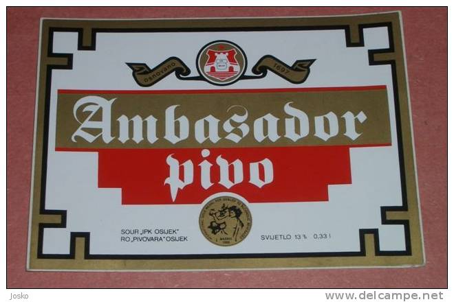 AMBASADOR BEER ( Croatia - Old And Rare Beer Label ) * Beer Bière Cerveza Bier Birra Cerveja øl Olut öl - Beer