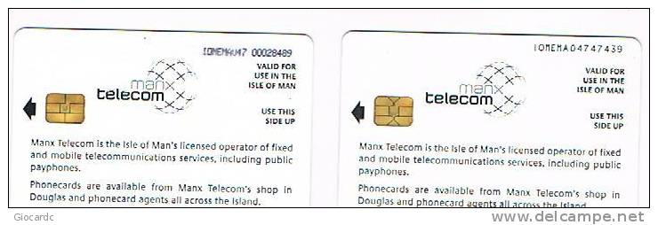 ISLE OF MAN - MANX TELECOM (CHIP) -  2002  DEFINITIVE BLUE (LOT OF 2 WITH DIFFERENT CHIPS) CODE IOM47-USED-RIF.7785 - Isola Di Man