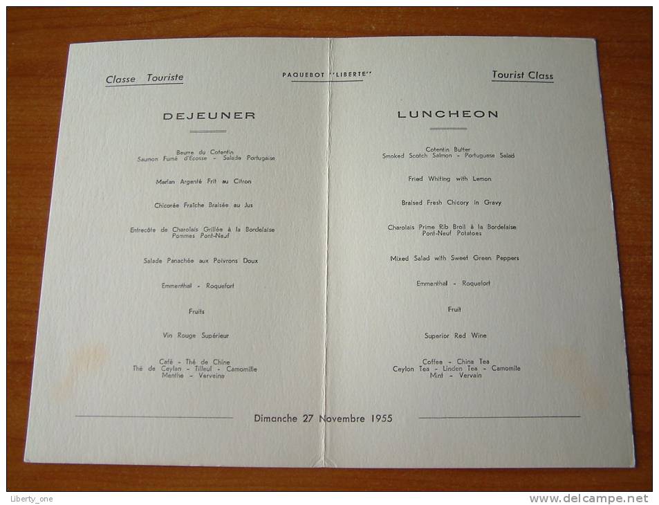 PAQUEBOT " LIBERTE " Compagnie Generale Transatlantique - Menu 27 Novembre 1955 ( Voir Photo Pour Detail )! - Menus