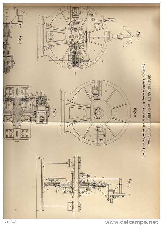 Original Patentschrift -  R.Smith In Sherbrooke , Canada , 1900 , Ventilsteuerung Für Motoren !!! - Machines