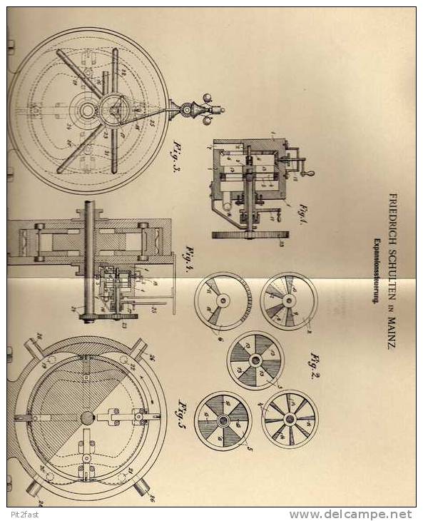 Original Patentschrift -  F. Schulten In Mainz , Expansionssteuerung , 1900 , Dampfmaschine , Motor !!! - Maschinen