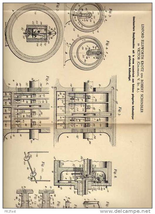 Original Patentschrift -  Krotz & Schindler In Victor , Colorado - USA , Dampfmaschine , 1901 !!! - Maschinen