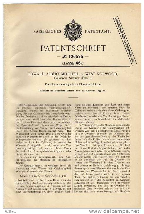 Original Patentschrift - E.A. Mitchell In West Norwood , 1899 , Kraftmaschine !!! - Tools