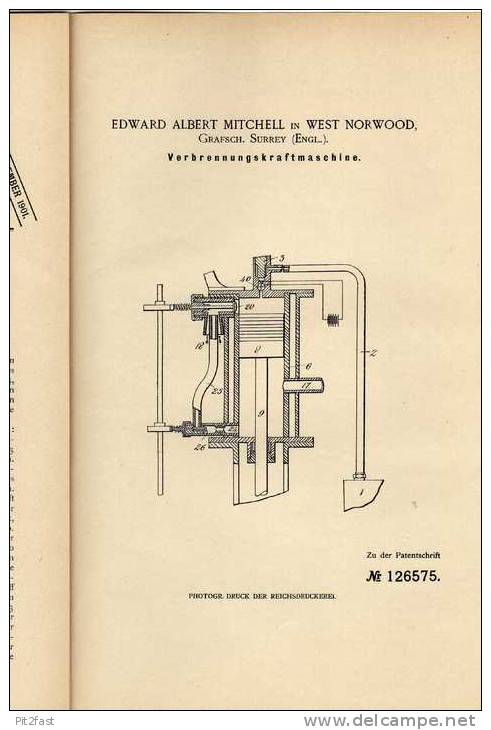 Original Patentschrift - E.A. Mitchell In West Norwood , 1899 , Kraftmaschine !!! - Maschinen