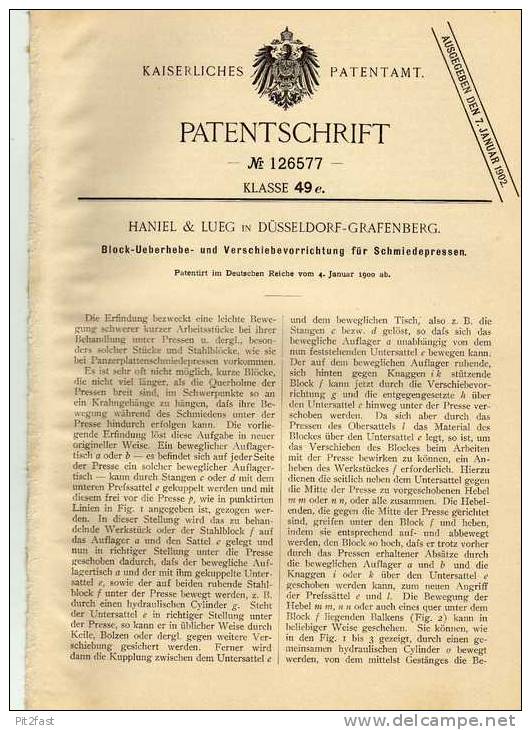 Original Patentschrift - Haniel & Lueg In Düsseldorf - Grafenberg , 1900 , Schmiedepresse , Schmiede , Schmied !!! - Machines