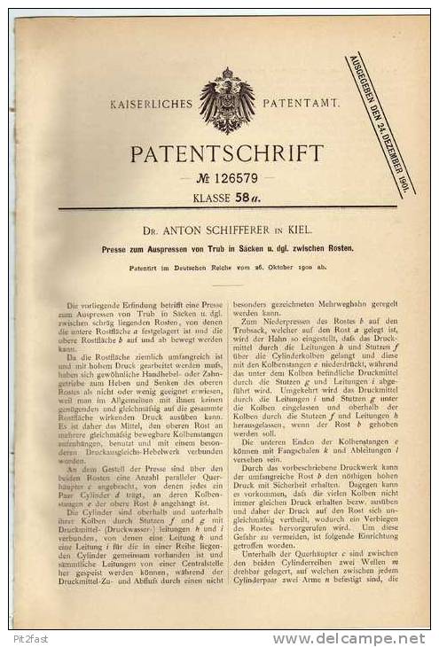 Original Patentschrift -  Dr. Anton Schifferer In Kiel , 1900, Presse Für Säcke , Landwirtschaft !! - Tools