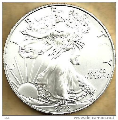 USA UNITED STATES 1 DOLLAR EAGLE EMBLEM FRONT WALKING LIBERTY BACK 2010 AG1 Oz SILVER KM? READ DESCRIPTION CAREFULLY !!! - Commemorative