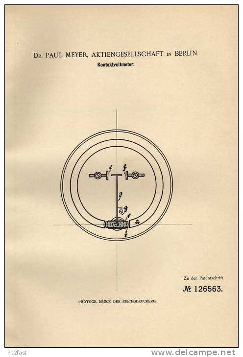 Original Patentschrift - Dr. Paul Meyer In Berlin , Voltmeter , 1901 , Elektriker , Elektrik !!! - Macchine