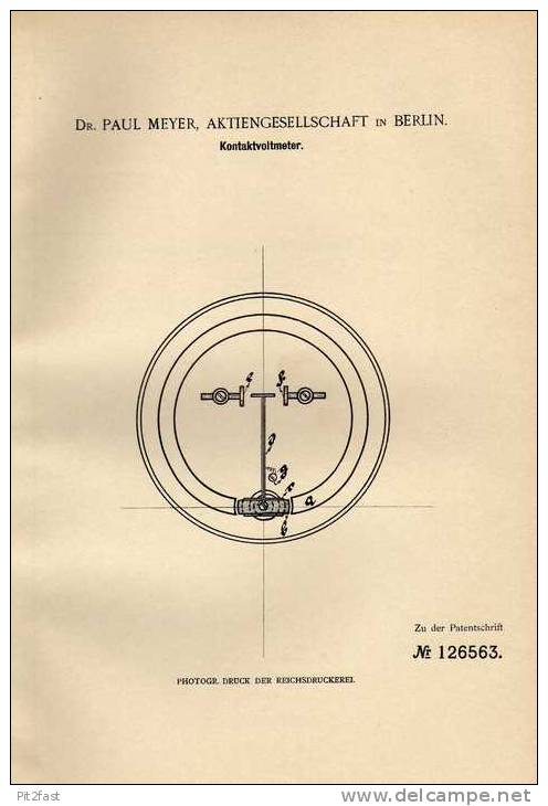 Original Patentschrift - Dr. Paul Meyer In Berlin , Voltmeter , 1901 , Elektriker , Elektrik !!! - Maschinen