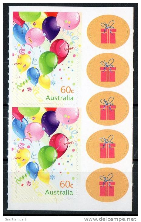 Australia 2012 Precious Moments 60c Balloons Self-adhesive Pair MNH With 5 Stickers - Mint Stamps