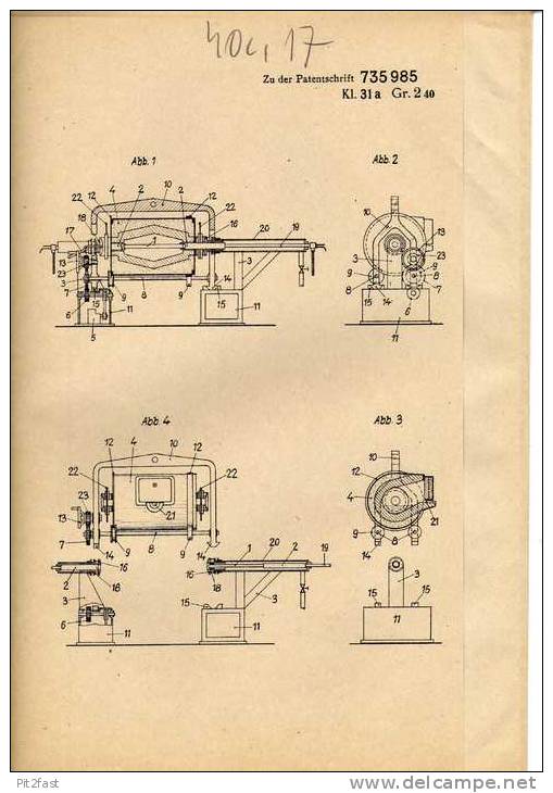 Original Patentschrift -  Otto Junker In Lammersdorf B. Aachen , Schmelzofen , 1938 !!! - Macchine