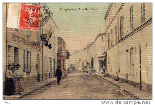 SURGERES - Rue Gambetta  - Bureau De Poste - Papier Toile (36938) - Surgères