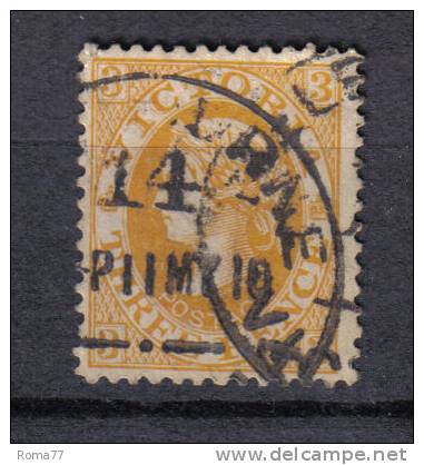 R621  - VICTORIA , 3 Pence Dent 12x12 1/2 . Filigrana Capovolta Wmk Inverted - Gebraucht