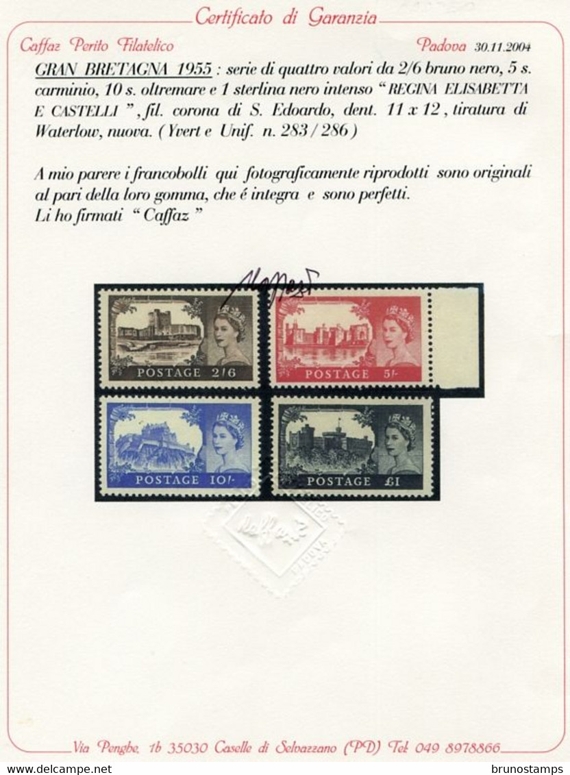 GREAT BRITAIN - 1955   WATERLOW CASTLES  SUPERB  SET MINT NH CAFFAZ CERTIFICATE - Unused Stamps