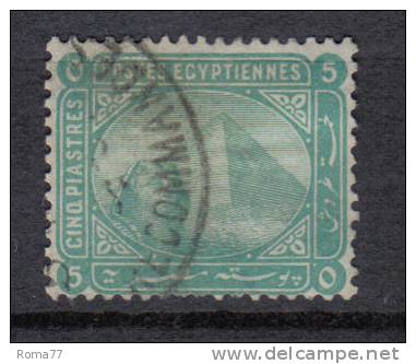 R0624 - EGITTO 1879 , 5 Piastra Gibbons 49 Fil Capovolta. Denti Corti - 1915-1921 British Protectorate