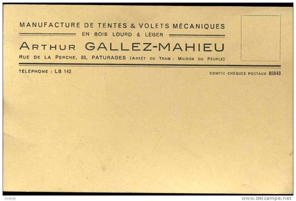 Briefkaart - Carte Lettre - Pub. Reclame Arthur Gallez - Mahieu - Paturages - Other & Unclassified