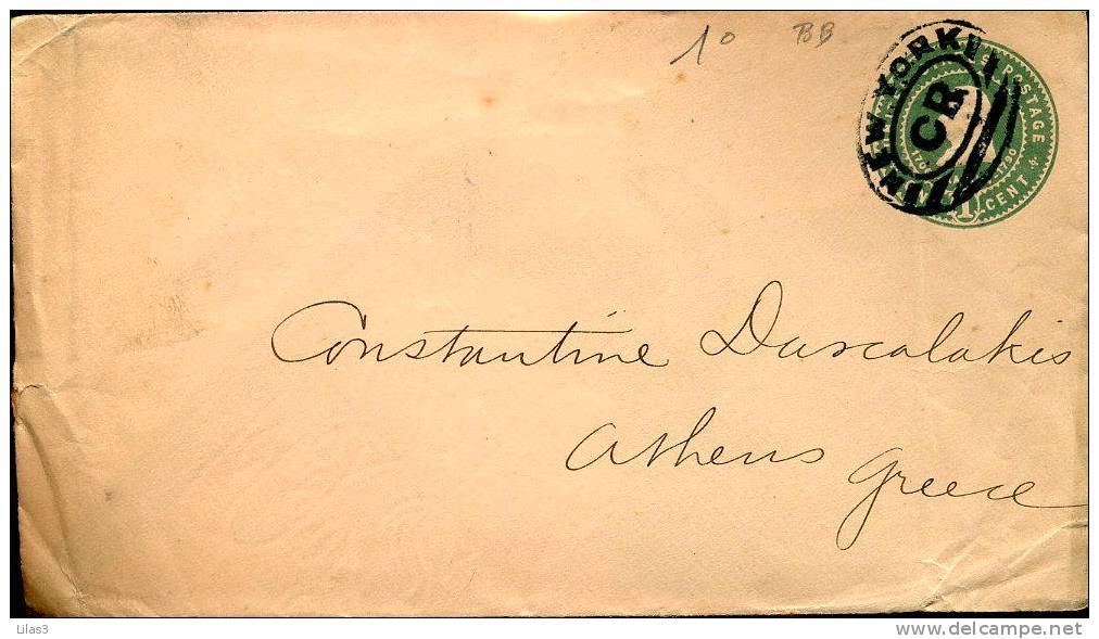 USA Entier Postal 1c Vert New York Oblitération New York CR Pour La GRèce - 1921-40