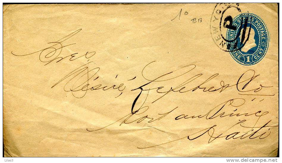 USA Entier Postal 1c Rouge Bleu Oblitération New York P Pour Port Au Prince - 1901-20