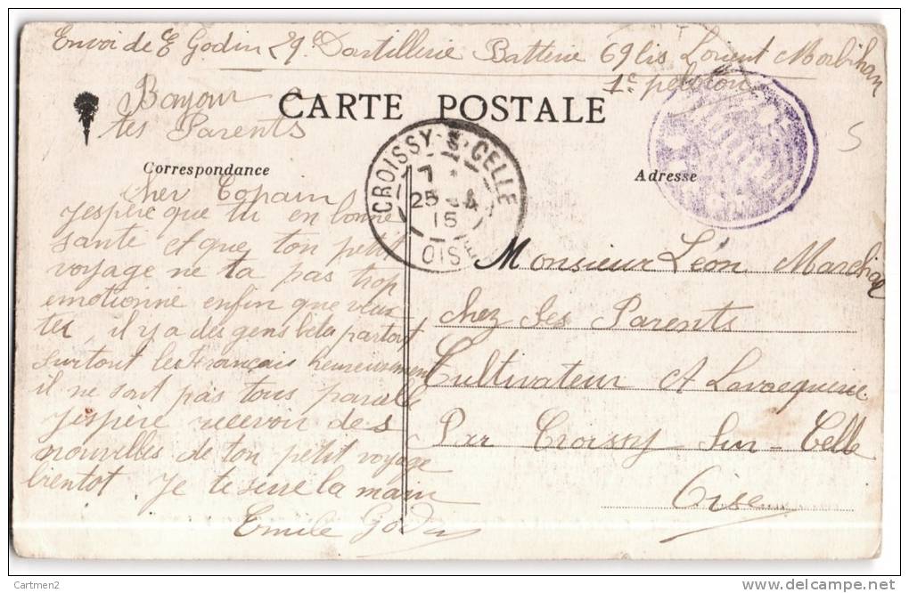 LORIENT ENTREE DU PORT DE GUERRE EN RADE VAISSEAU-ECOLE DUGUAY-TROUIN + CACHET MILITAIRE MARINE ARTILLERIE MORBIHAN 56 - Lorient