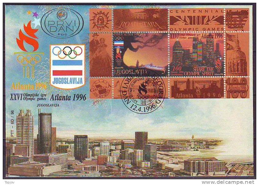 YUGOSLAVIA - JUGOSLAVIJA  - FDC - ATALANTA MOTIVES - OLYMPIC SPIRIT  - 1996 - Estate 1996: Atlanta