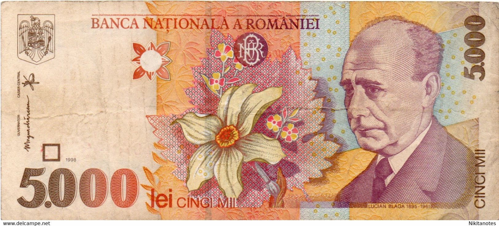 Romania P107 5000 Lei LUCIAN BLAGA , NARCISO Flower Vedi Foto See Scan - Roumanie