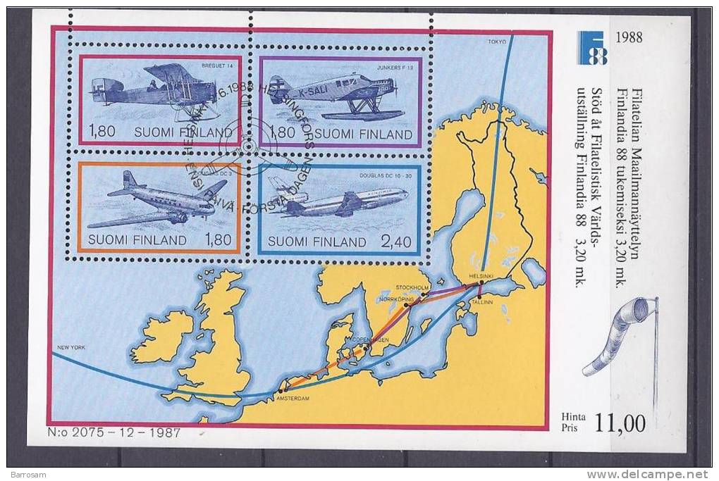 Finland1987: Stamp Exhibition/PLANES Michel Block4used - Blocks & Sheetlets