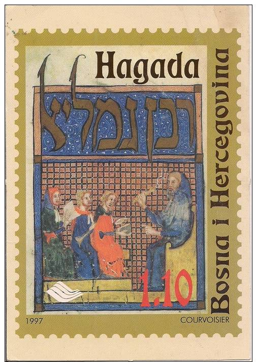 BOSNIA AND HERZEGOVINA .  POSTCARD STAMPS HAGADA JEWISH JUDAICA - Timbres (représentations)