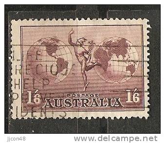 Australia 1934-48  Airmail  1/6d  (o)   Perf 13.25 X 13.75  Thin Paper - Oblitérés