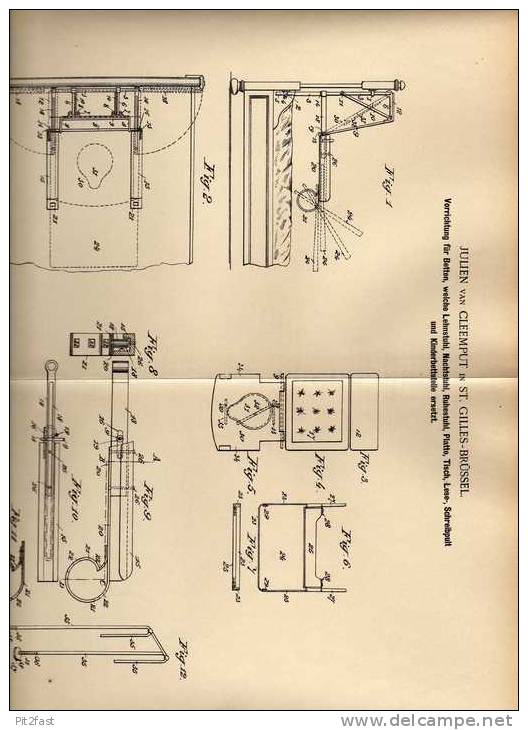 Original Patentschrift - J.van Cleemput In St. Gilles - Brüssel , 1900 ,  Bett- Und Tisch Vorrichtung !!! - Other & Unclassified