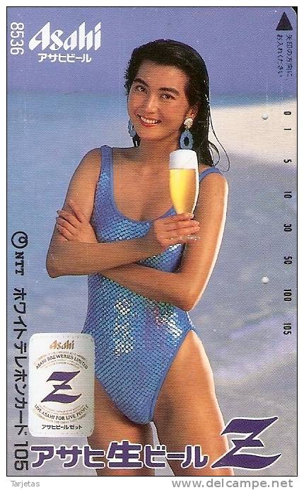 TARJETA DE JAPON DE UNA CHICA SEXI Y CERVEZA ASAHI  (EROTICA-NUDE) BEER - Publicité