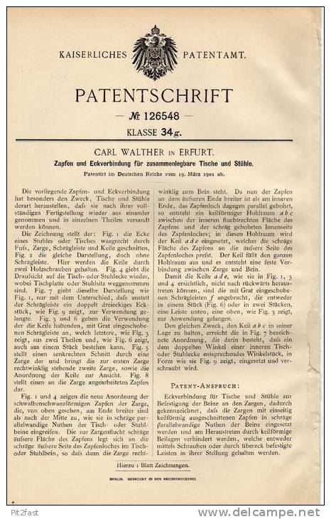 Original Patentschrift - Carl Walther In Erfurt , 1901 , Zusammenlegbare Tische Und Stühle , Möbel !!! - Andere & Zonder Classificatie