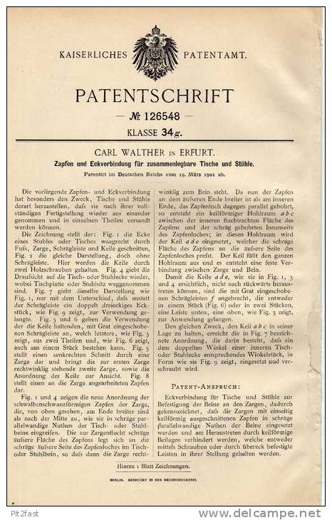 Original Patentschrift - Carl Walther In Erfurt , 1901 , Zusammenlegbare Tische Und Stühle , Möbel !!! - Sonstige & Ohne Zuordnung