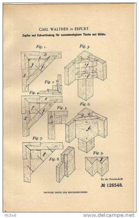 Original Patentschrift - Carl Walther In Erfurt , 1901 , Zusammenlegbare Tische Und Stühle , Möbel !!! - Andere & Zonder Classificatie