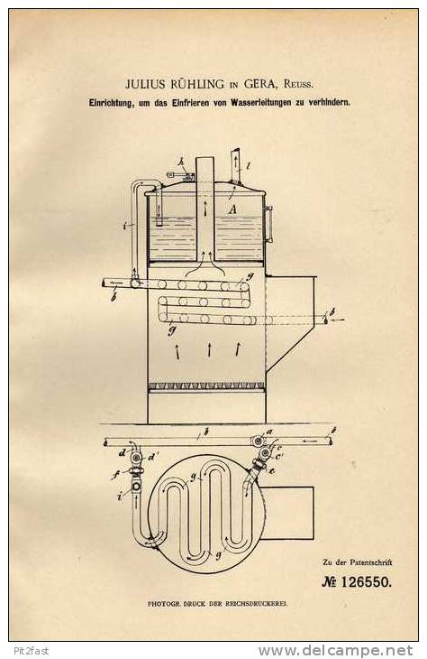 Original Patentschrift - Julius Rühling In Gera , 1901 , Defroster , Heizung , Heizungsbau !!! - Machines