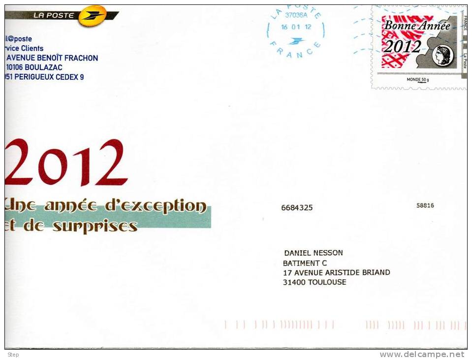 PAP TSC PHILAPOSTE : BONNE ANNEE 2012 - Prêts-à-poster:Stamped On Demand & Semi-official Overprinting (1995-...)