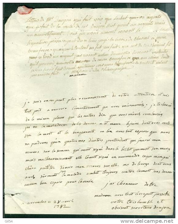 Lettre D´Avranches Pour PARIS AVEC TEXTE DATEE EN 1782  - Lenain N°2 - Ai35 - 1701-1800: Précurseurs XVIII