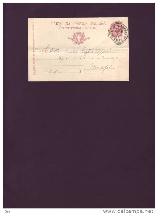 ITALIA  1899 - CP - Mill. 98 - Da Firenze A Montefalco (piega Centrale) - Stamped Stationery