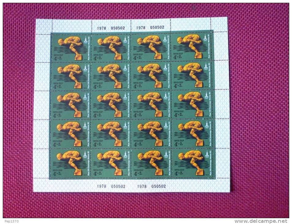 RUSIA 1978 - JJOO DE MOSCU 80´ - MINI HOJA DE 20 SELLOS - NATACION - YVERT 4566 - Full Sheets