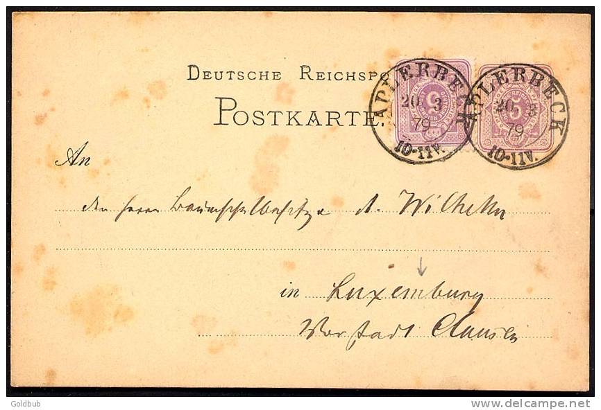 SELTENE DESTINATION LUXEMBURG 1879 Preußen-NV Aplerbeck OPD Dortmund - Briefe U. Dokumente