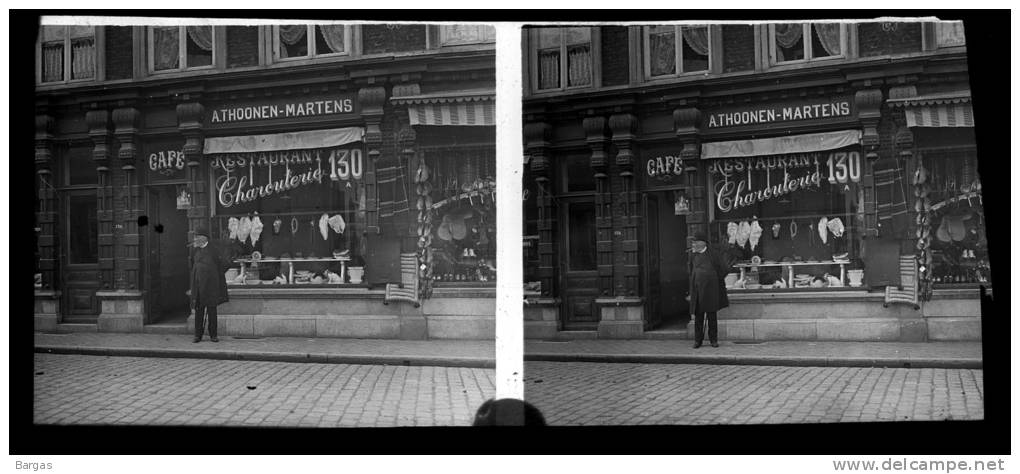 Belle Plaque Stereo Début De Siècle Tongres Tongeren Commerce Cafe Restaurant Charcuterie Thoonen Martens - Glasplaten